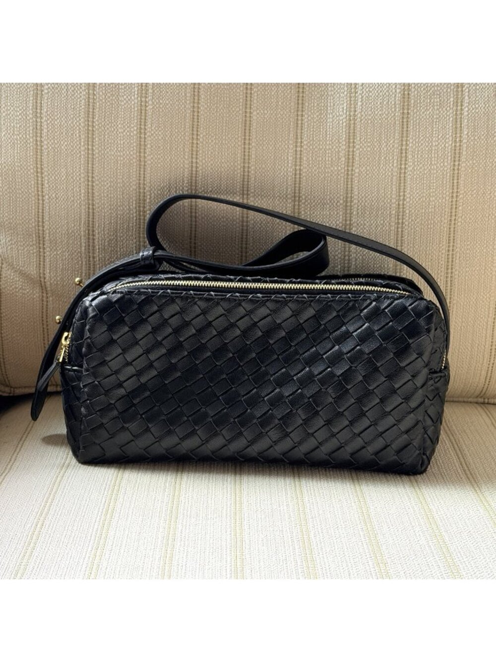 Elleme Trousse Woven Black Woven Leather 18K Gold Plated Hardware